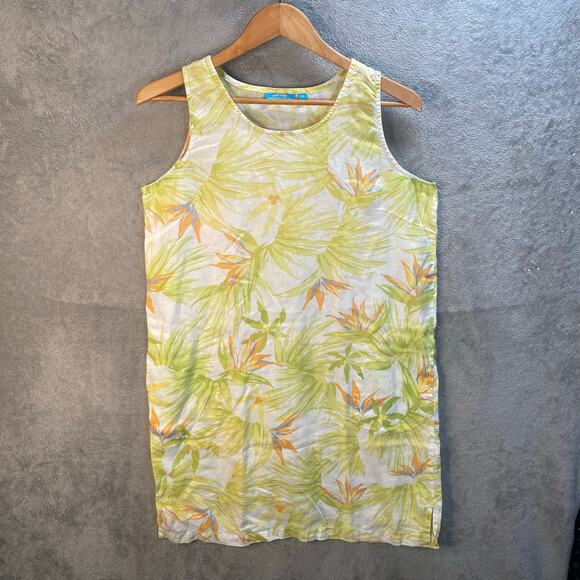 Cotton Connection Sleeveless Linen Dress Medium Green Tropical Print Casual - Picture 1 of 13